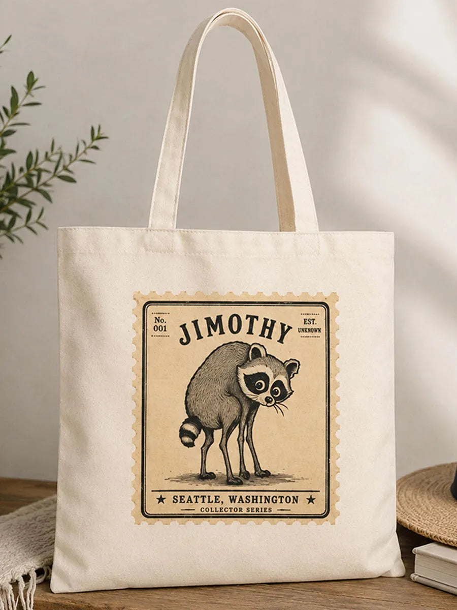 Casual Jimothy Raccoon Print Canvas Tote Bag