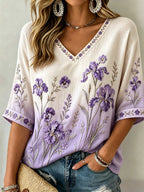 Women's Purple Floral Print Casual Top