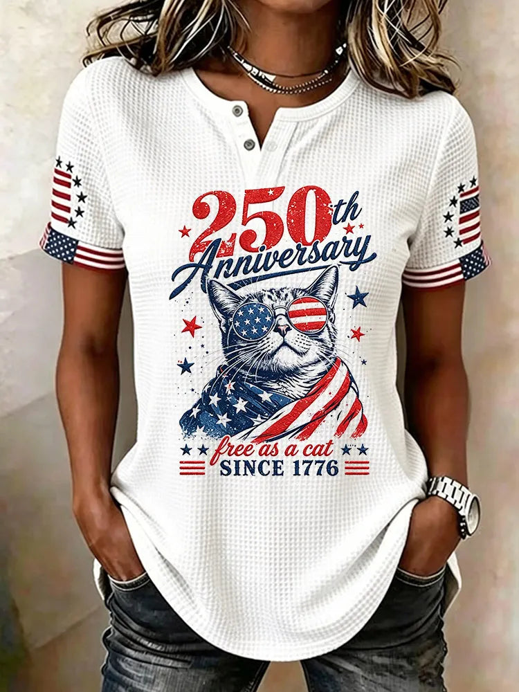 Women's Casual American 250th Anniversary Cat Art Top