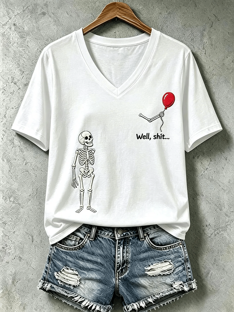 Women's Halloween Well, shit... Print V Neck T-Shirt