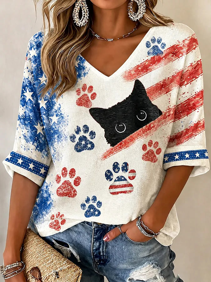 Women's Casual Printed Waffle Top