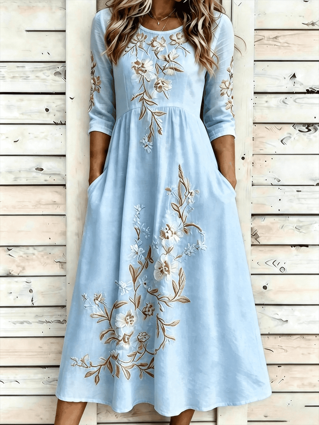Women's Casual Round Neck Printed Loose Dress