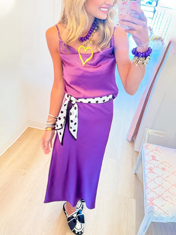 Purple Satin Midi Skirt
