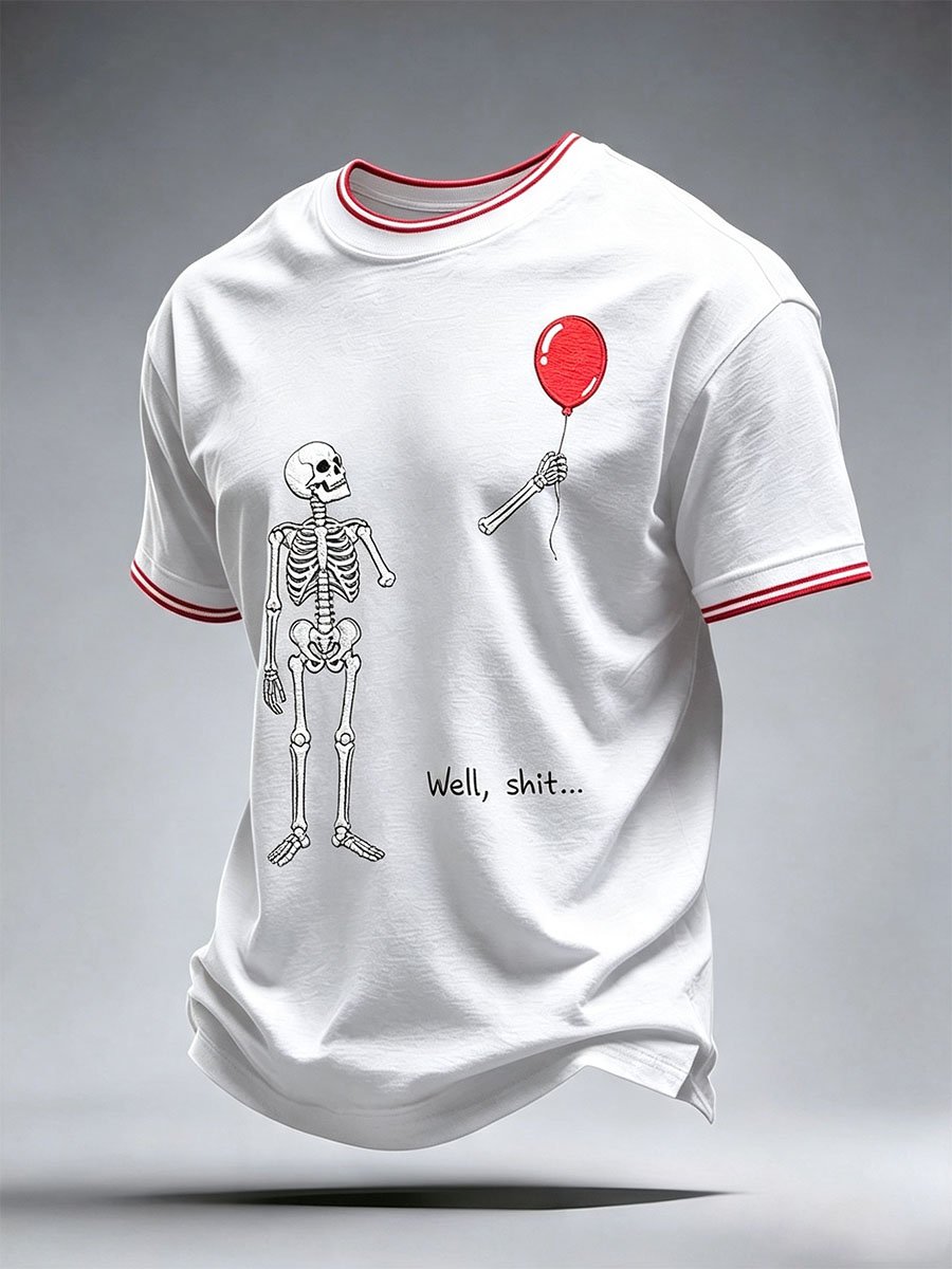 Men's Retro Halloween Well, Shit... Printed Casual T-Shirt