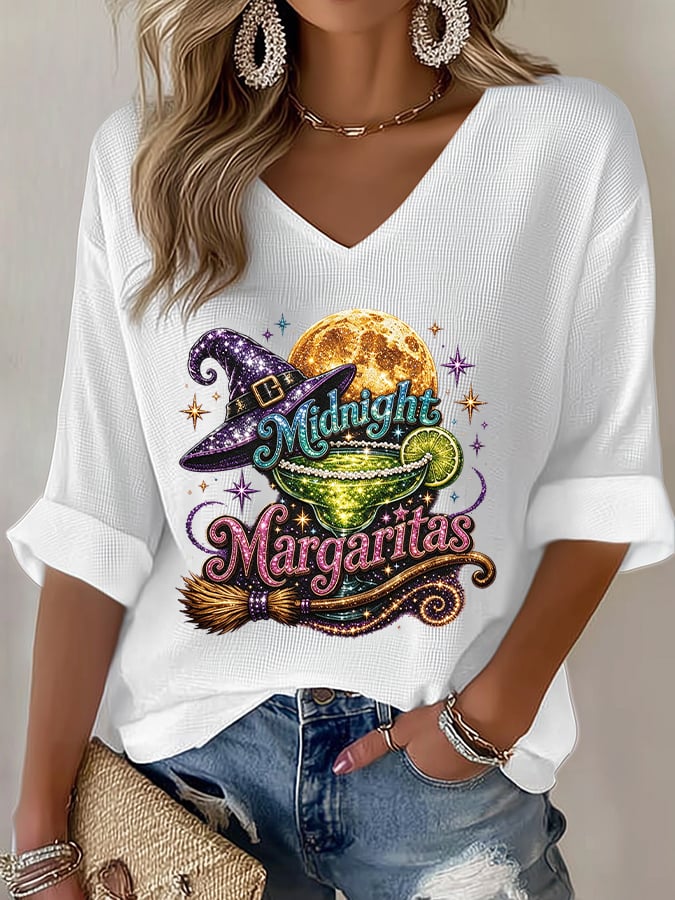 Women's Midnight Margaritas Print V Neck Top