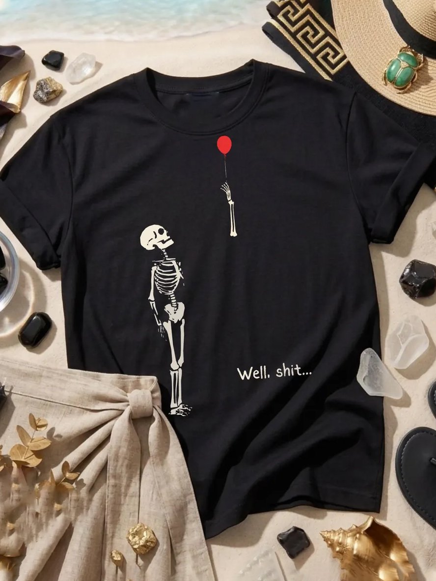 🔥🔥2nd 50% Off 🔥🔥Women's Retro Halloween Well, shit... Print Raglan Short-Sleeved T-Shirt