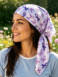 Purple Ribbon-Print Headscarf