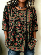 Women'S Cotton And Linen Casual Striped Print Top