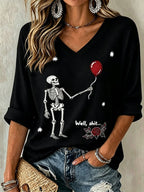 🔥🔥2nd 50% Off 🔥🔥Women's Halloween Well, shit... Print V Neck T-Shirt