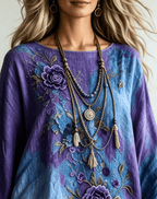 Women's Purple Floral Print Casual Top and Pants Set