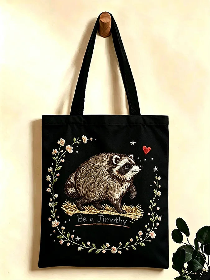 Raccoon Jimoxy Print Leisure Canvas Bag