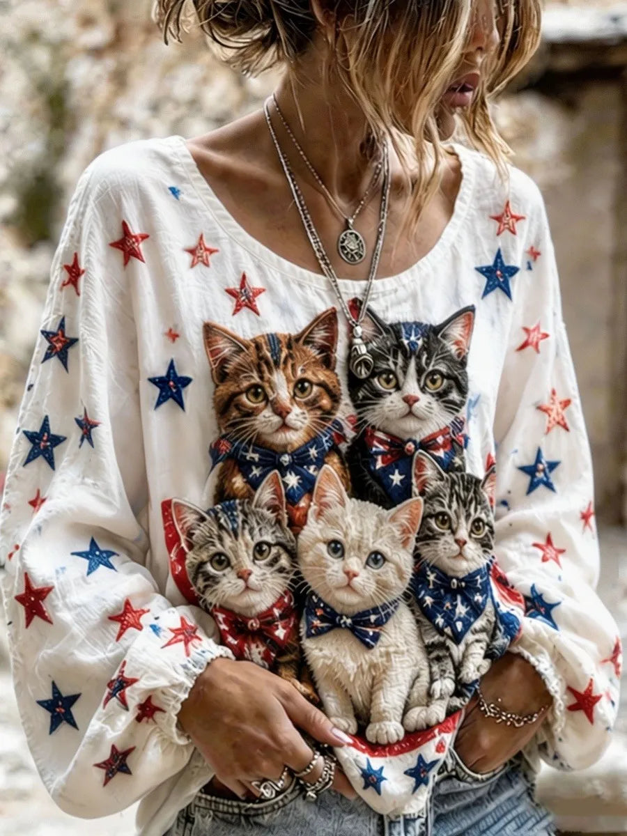 Women's Casual USA 250th Anniversary Pet-Print Top