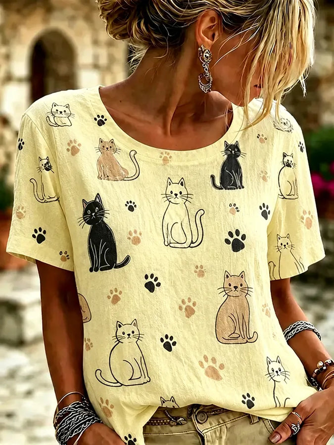 Women's Cats Print Casual T-shirt