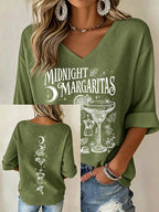 Women's Midnight Margaritas Print V Neck Top