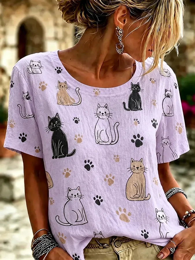 Women's Cats Print Casual T-shirt