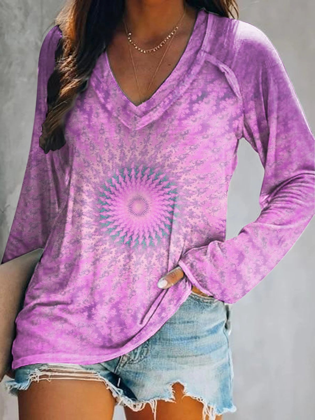 Women's casual retro lotus T-shirt