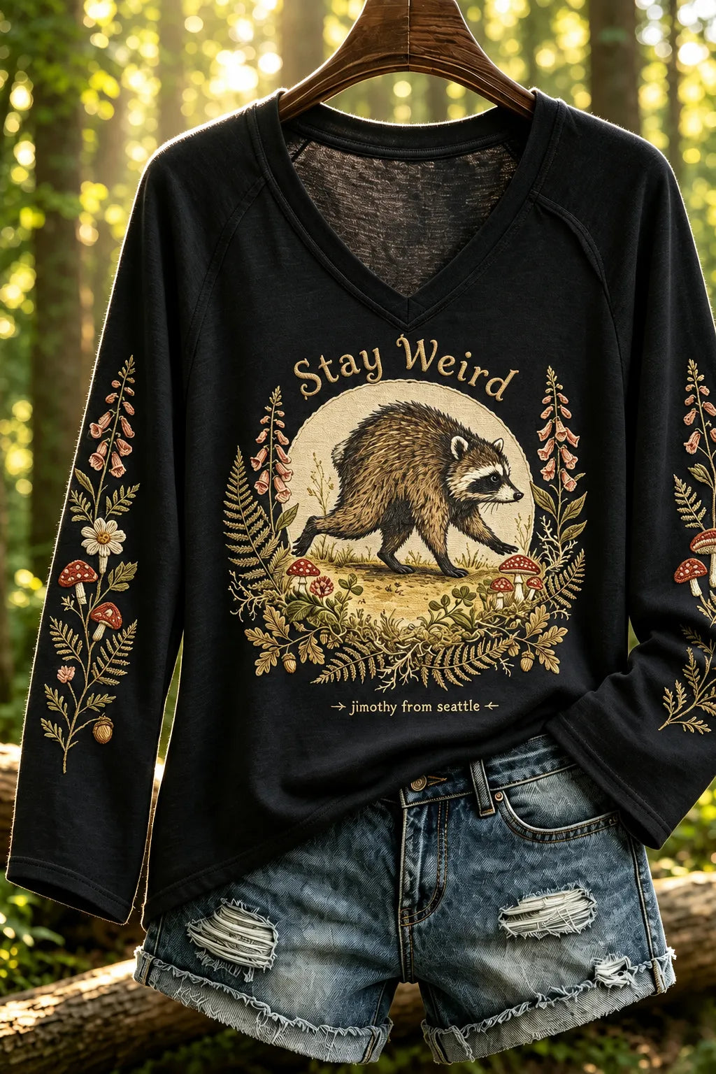 Women's Jimo Shi Raccoon V-neck Long Sleeve