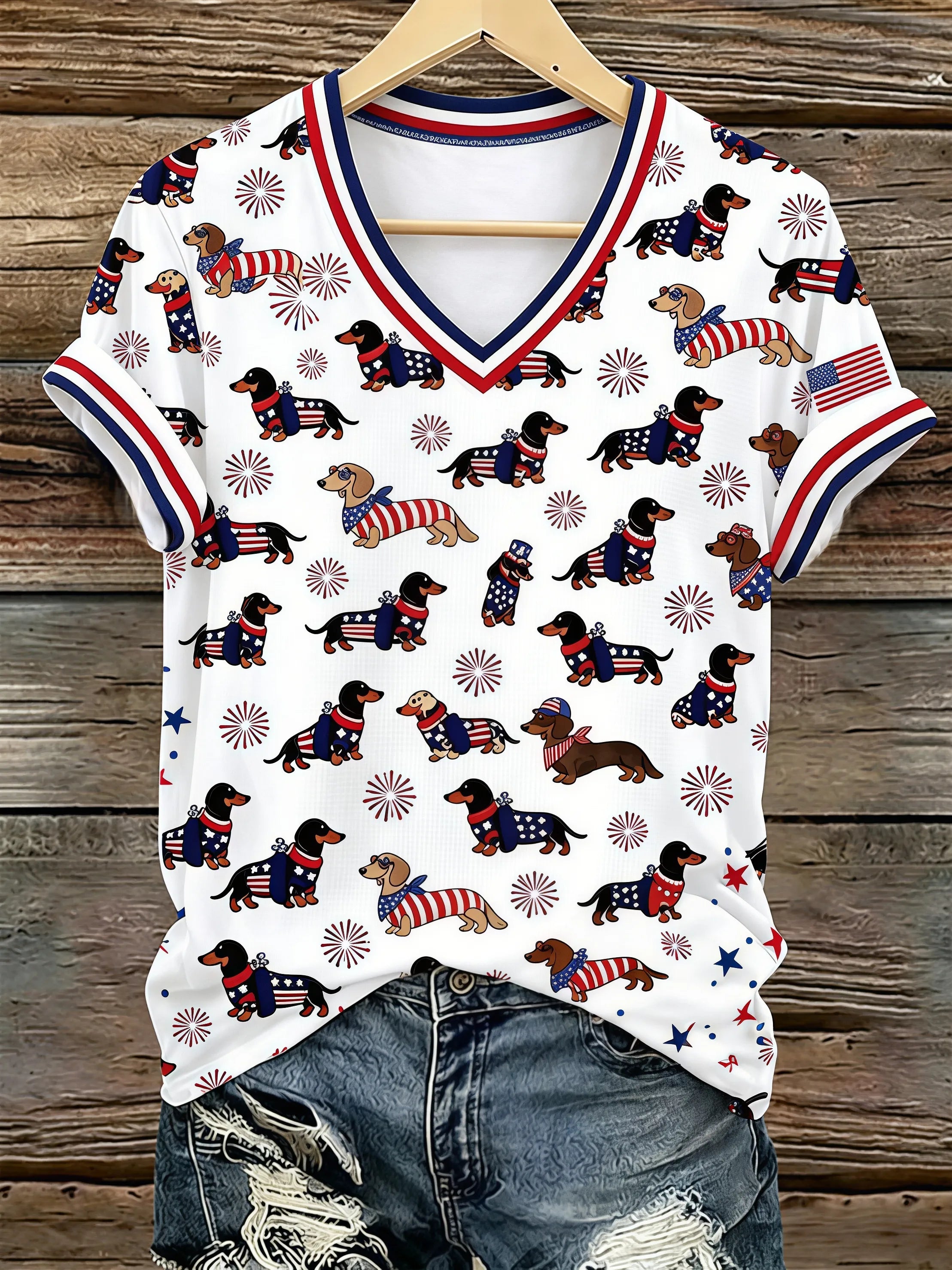 Women's Patriotic Style Cute Dog Animal Print T-shirt