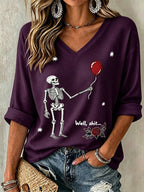 🔥🔥2nd 50% Off 🔥🔥Women's Halloween Well, shit... Print V Neck T-Shirt