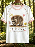 Women's Retro Jimothy Raccoon Print Comfortable T-Shirt