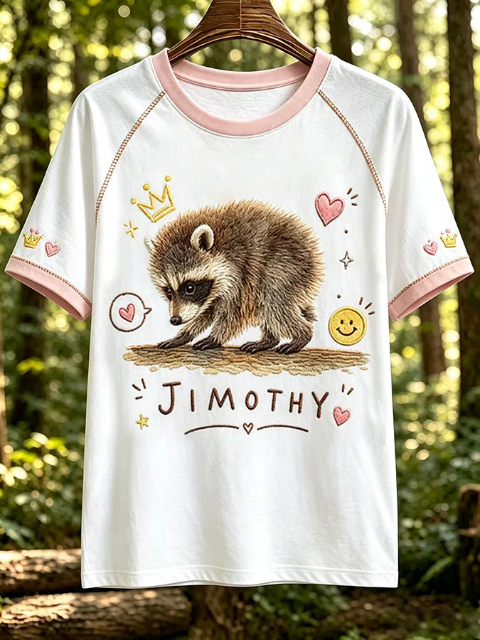 Women's Retro Jimothy Raccoon Print Comfortable T-Shirt