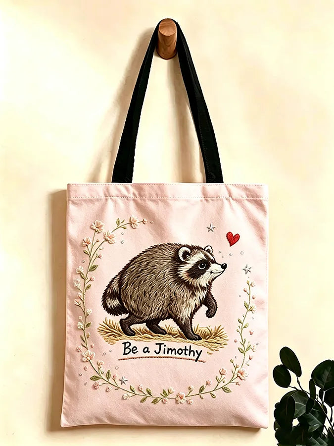 Raccoon Jimoxy Print Leisure Canvas Bag