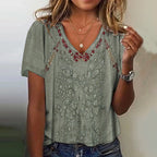 Western Retro Embroidered Casual T Shirt