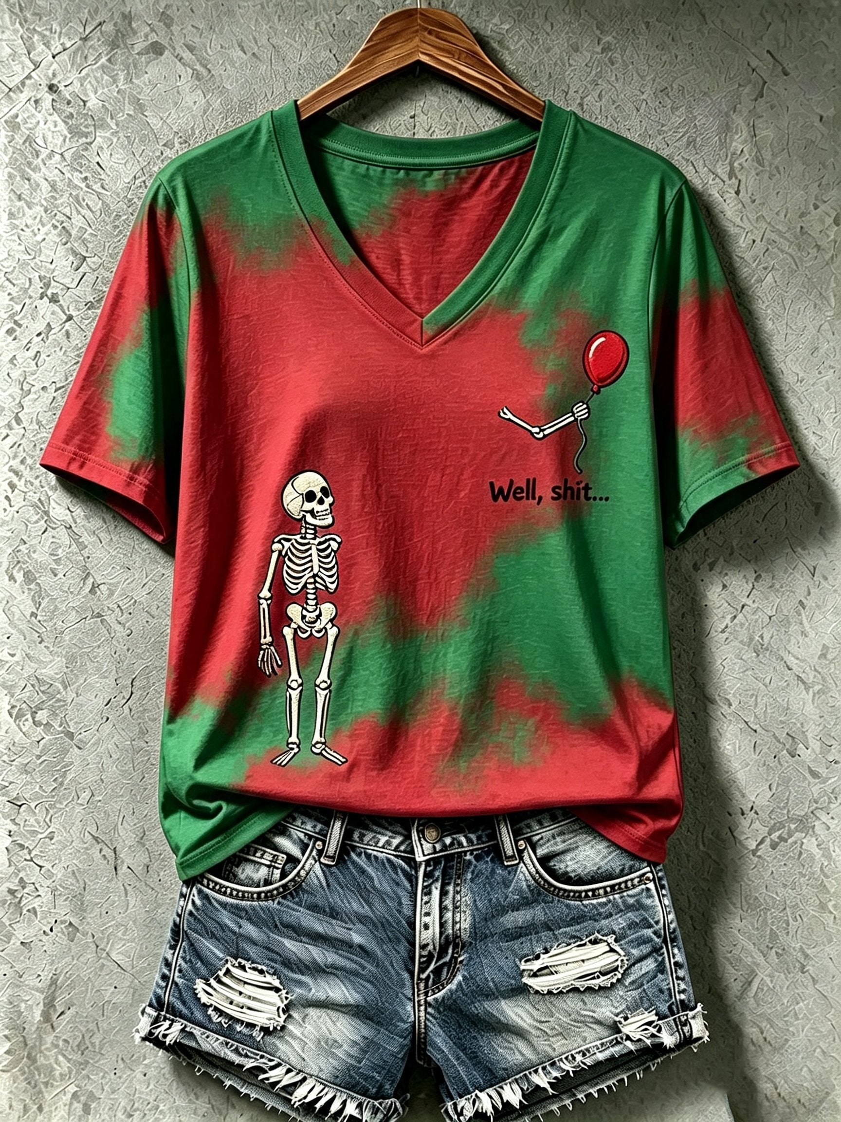 Women's Halloween Well, shit... Print V Neck T-Shirt