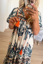 Tropical Boho Floral Midi Dress